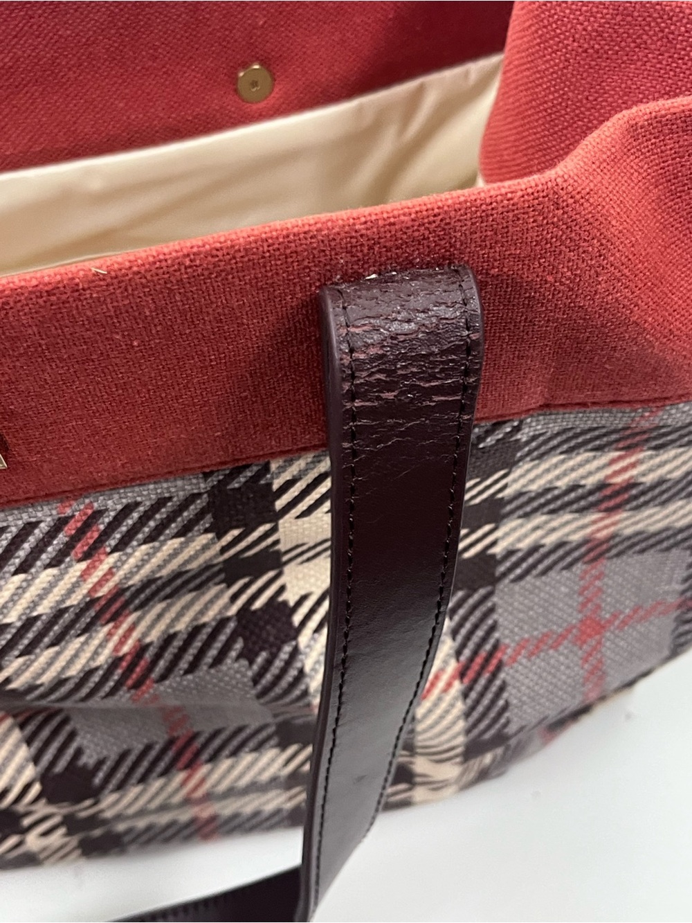 SPARTINA 449 Plaid Natural Linen Genuine Leather Interior Exterior Bag W/ Wallet - Picture 7 of 13